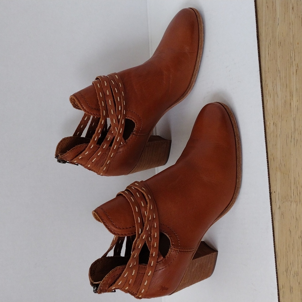 Frye Cognac Brown Leather Cutout Ankle Booties